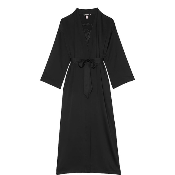 NEW XS/S VICTORIA'S SECRET FASHION SHOW 24’ BLACK Glazed Satin Long Robe - Picture 7 of 8
